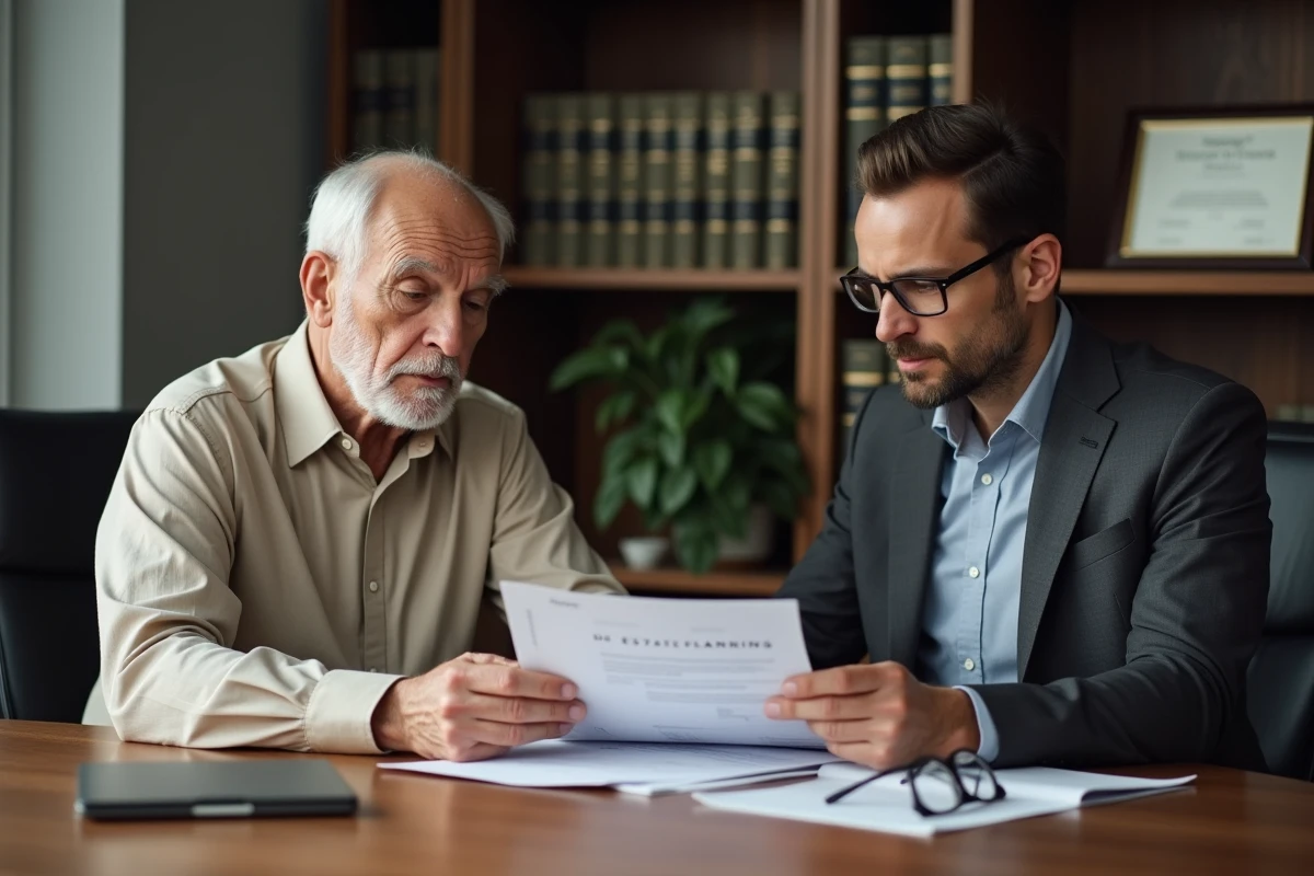 Homme âgé en consultation avec un conseiller financier pour planifier une donation sans s'appauvrir