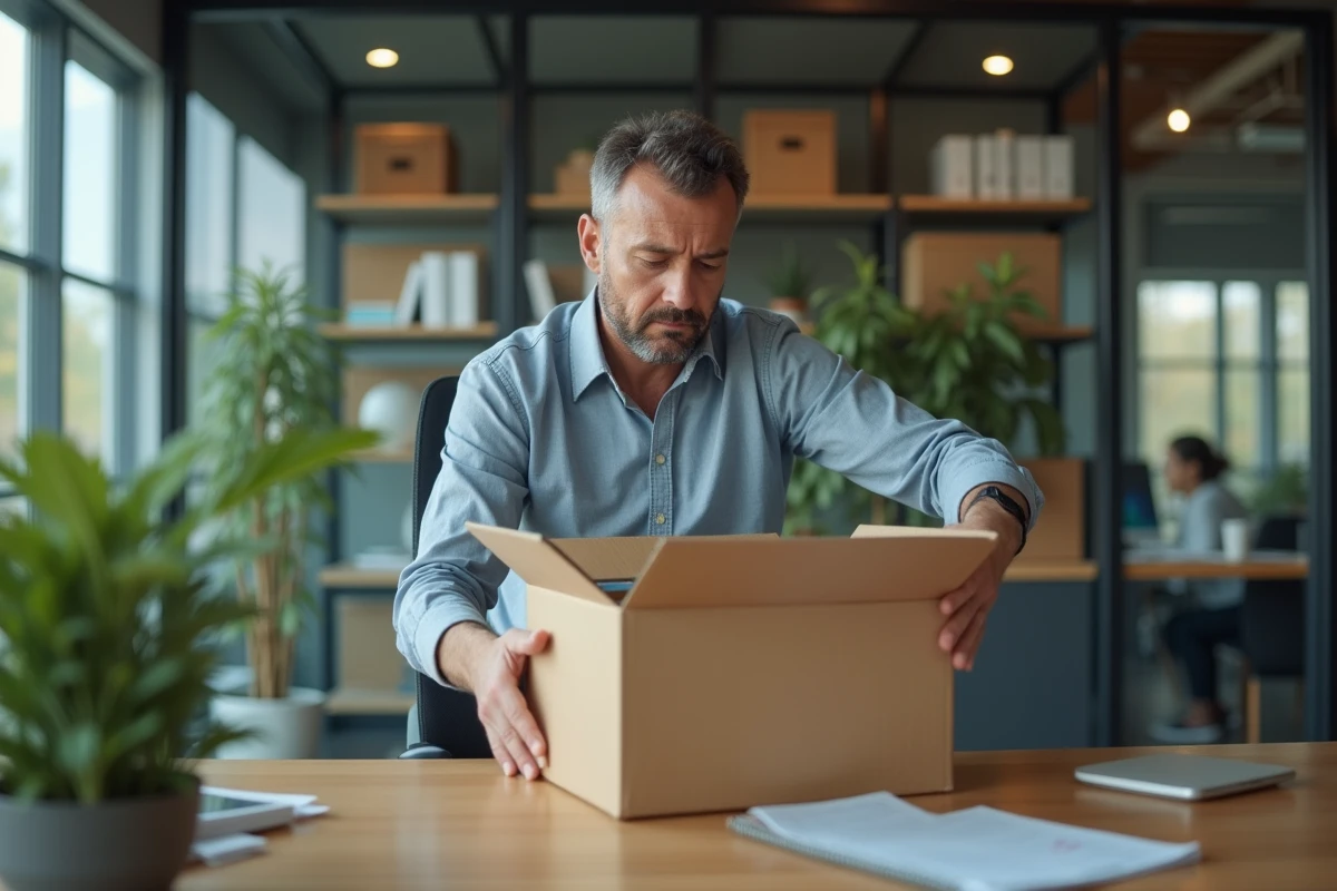 Homme d'âge moyen préparant ses affaires au bureau