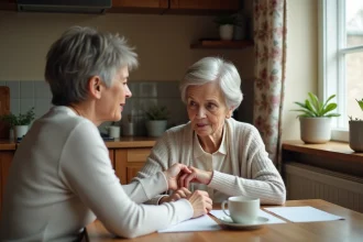 Femme âgée en cuisine avec une autre femme