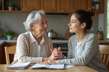 Femme senior et fille en conversation chaleureuse