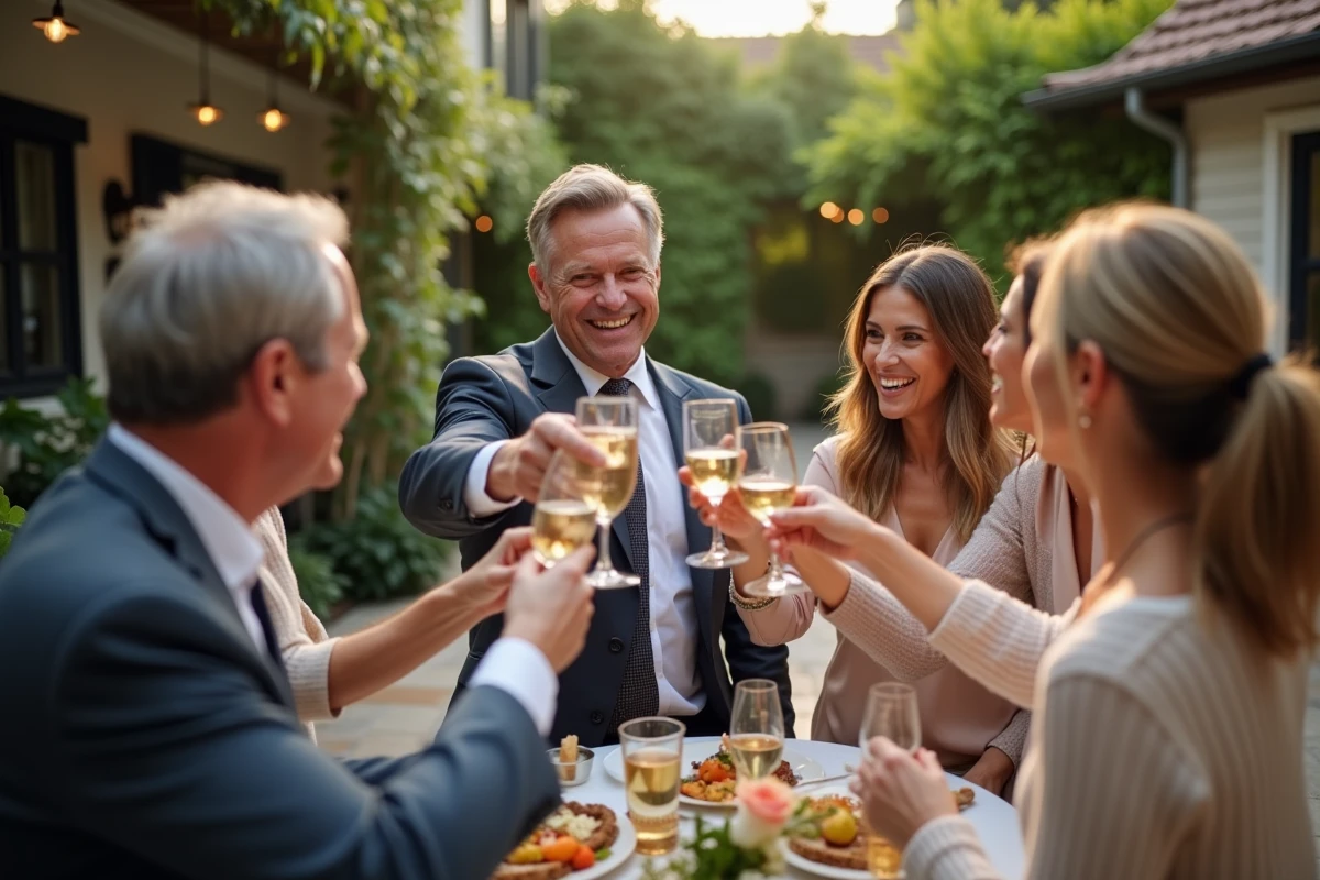 Groupe d amis célébrant un anniversaire en plein air