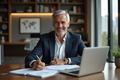 Homme d'affaires en costume dans un bureau moderne