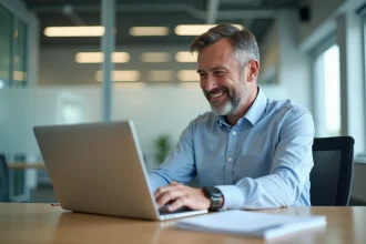 Homme d'affaires souriant au bureau Carsat Strasbourg