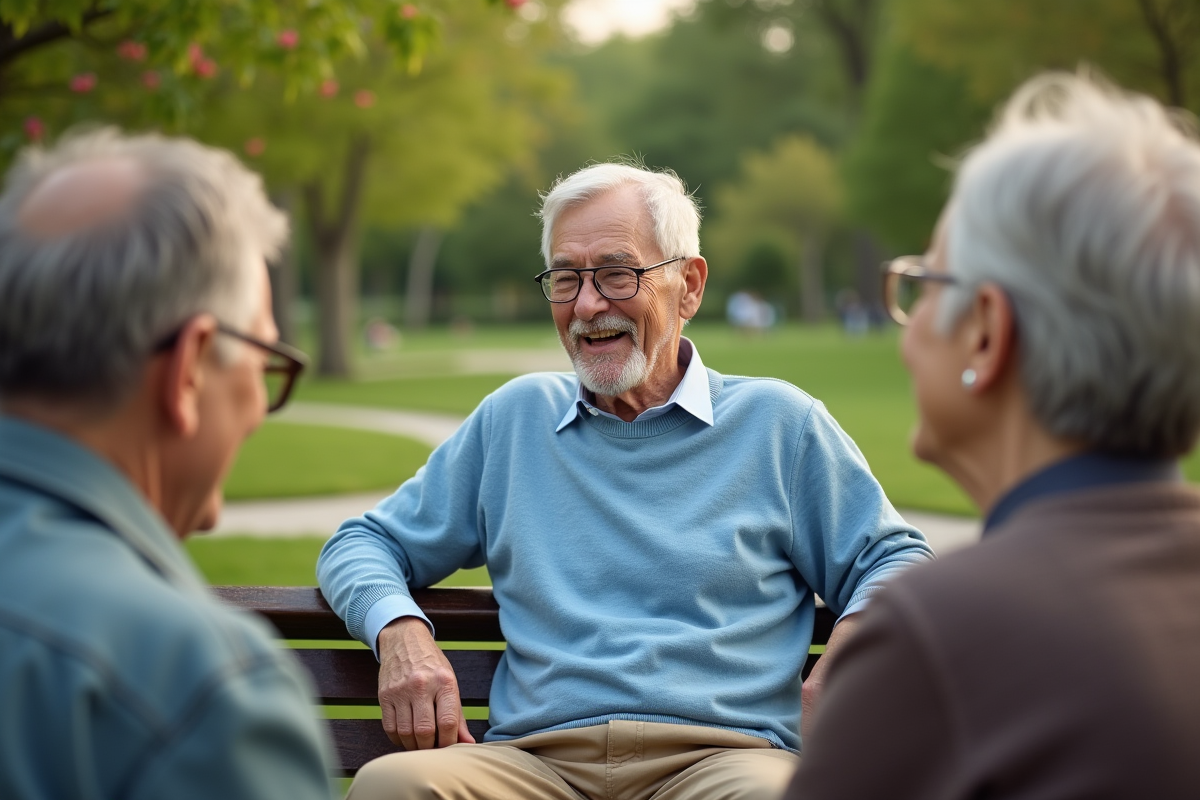 Homme âgé discutant joyeusement dans un parc