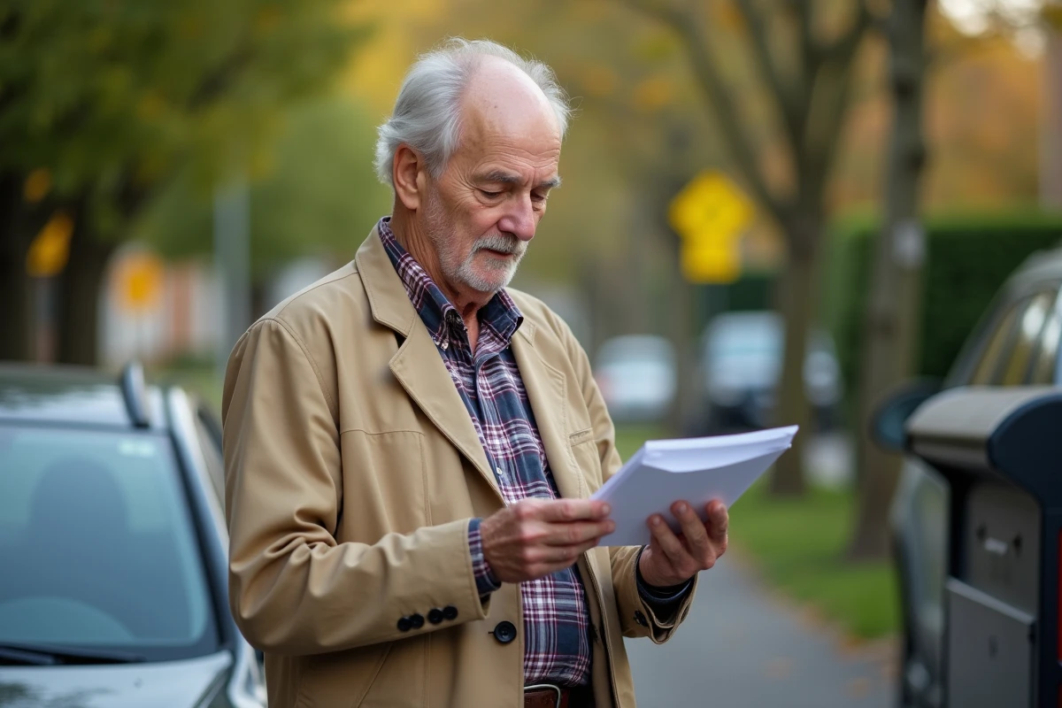 Homme âgé vérifiant son permis de conduire dehors
