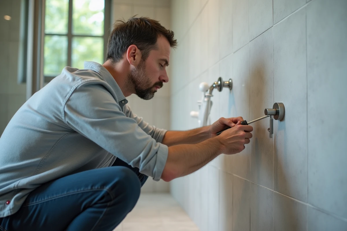 Homme moyen âge fixant une barre d