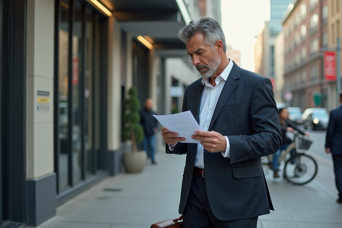 Homme vérifiant une lettre dans la rue urbaine