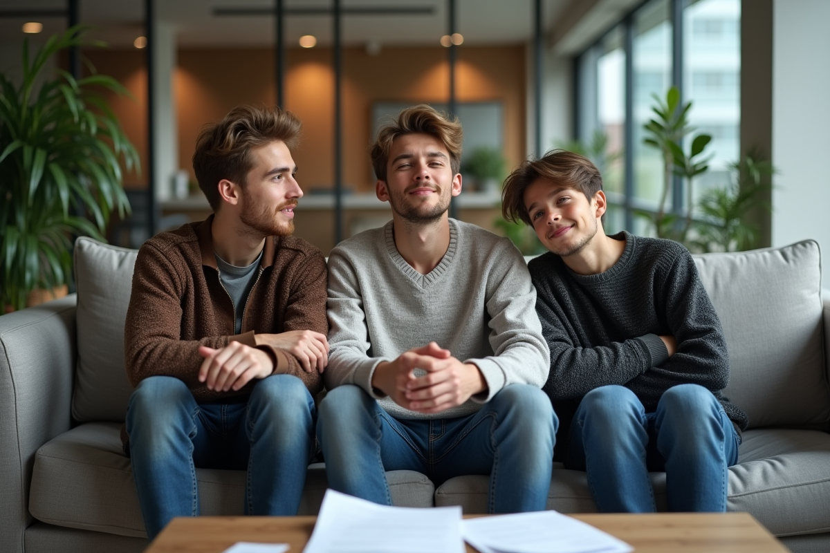Jeunes frères et sœurs détendus dans un bureau moderne