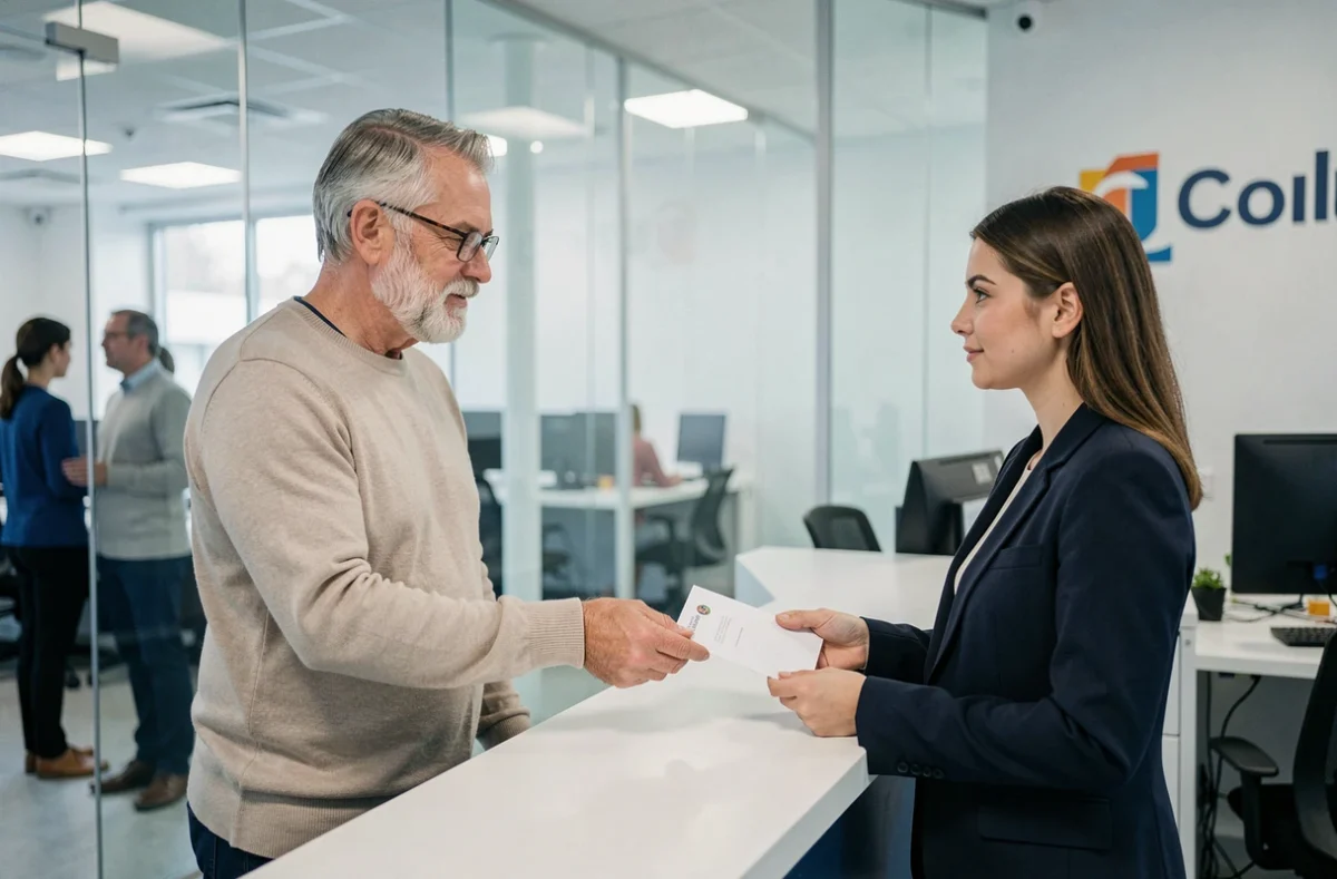 Employé remettant sa lettre de départ à la retraite aux ressources humaines