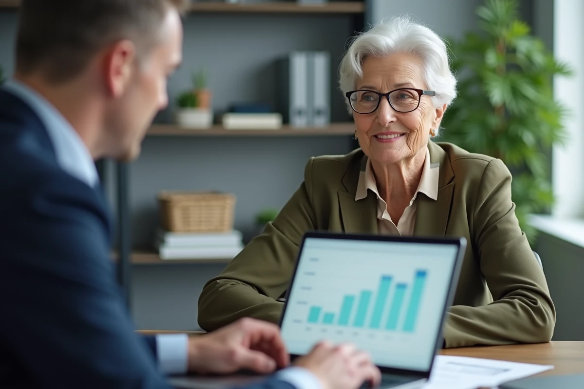 Femme retraitée consultant un conseiller financier sur les différences entre retraite Agirc-Arrco et retraite de base