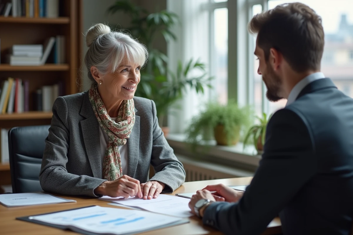 Femme retraitée discutant avec conseiller financier au bureau