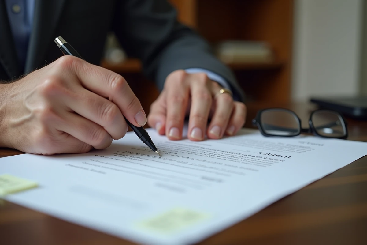 Gros plan sur une main hésitant à signer un contrat de résidence avec service, symbolisant la vigilance face aux erreurs tarifaires