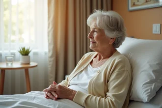 Femme âgée alitée en maison de soins, signes de fin de vie et accompagnement bienveillant