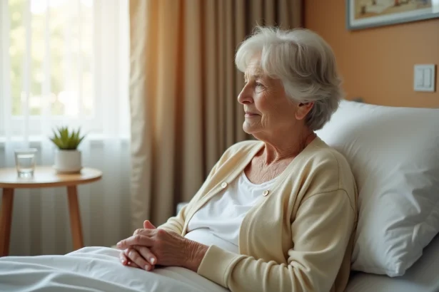 Femme âgée alitée en maison de soins, signes de fin de vie et accompagnement bienveillant