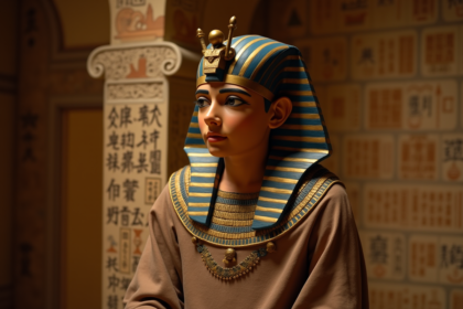 Statue grandeur nature du jeune roi Tutankhamun en tenue royale égyptienne